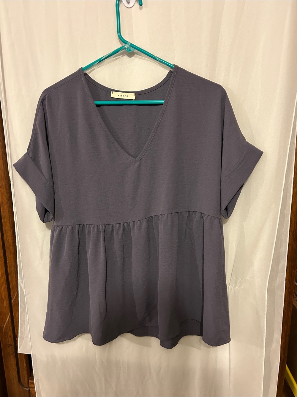 entro Dusty Slate V-Neck Peplum Tunic